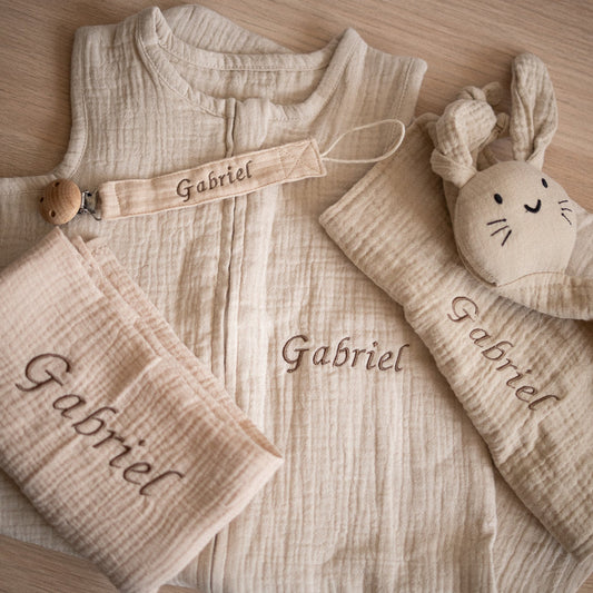 Coffret naissance en gaze de coton à personnaliser